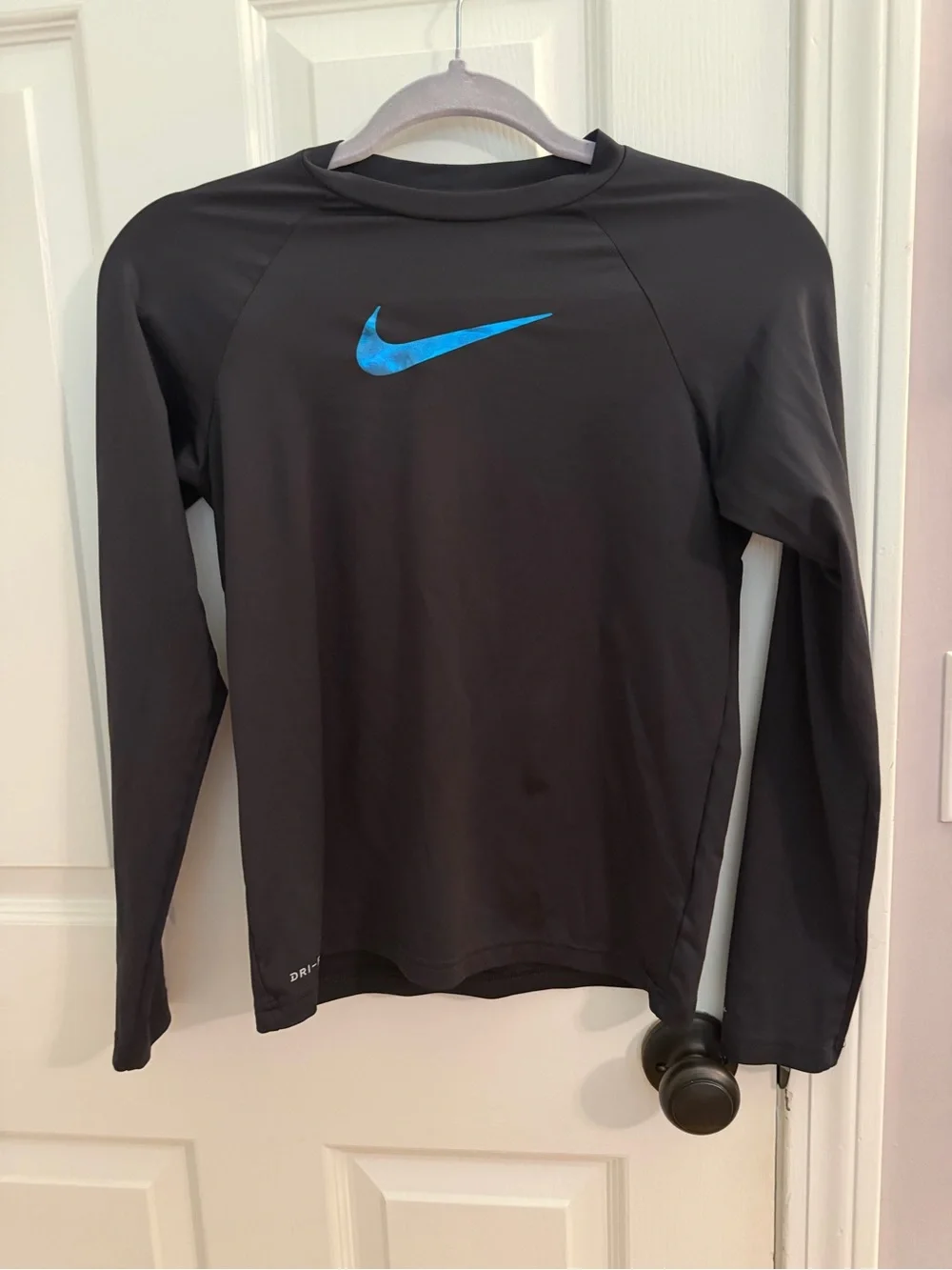 Nike Kids Black Long-Sleeve Swim Shirt with Blue Swoosh